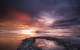 Картинка закат, берег, горизонт, море, камни