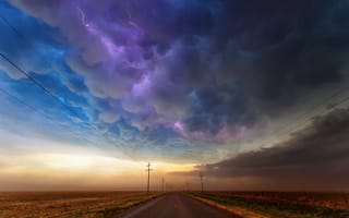 Картинка Небо, Облака, Молния, Техас, Природа, Дорога