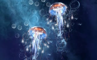 Картинка море, медузы, под водой, пузырьки, пузыри