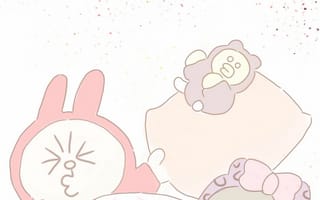 Картинка Кавай, кавайи, кавай, милый, Brown and Cony, Браун и Кони, Brown, Браун, медведь, Cony, Кони, кролик, заяц, маленький, животное, мультфильм, персонаж, line friends, Sally, Салли, цыпленок, птенец, птица, крошечный