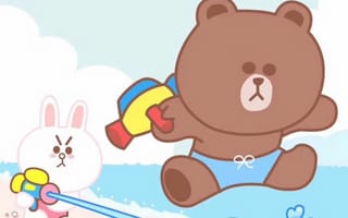 Картинка каваи, милый, Brown, нести, Cony, кролик, белый, животное, маленький, детеныш, вода