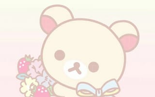 Картинка каваи, милый, Rilakkuma, нести, маленький, крошечный, детеныш, цветок, клубника