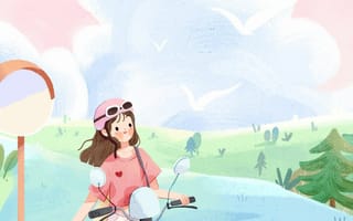 Картинка каваи, милый, девочка, подросток, аниме, мотоцикл, велосипед