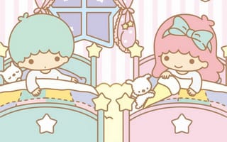 Картинка каваи, милый, Little twin star, Kiki, Lala, ребенок, девочка, мальчик, маленький, близнец, брат или сестра, кровать, спать, сонный