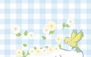 Картинка Кавай, кавайи, кавай, милый, Cinnamoroll, Синнаморолл, щенок, собака, белый, маленький, животное, милая, мультфильм, персонаж, санрио, sanrio, птица, цветок, цветущий, ромашка, счастливый