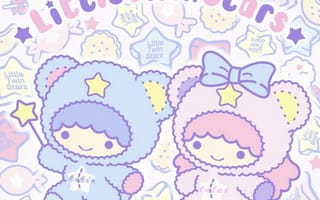 Картинка каваи, милый, Little twin star, Kiki, Lala, ребенок, девочка, мальчик, маленький, близнец, брат или сестра, вкуснятина, еда, вкусные, звезда, сладости, конфеты, леденец
