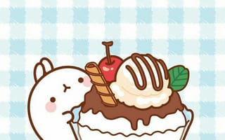 Картинка каваи, милый, Molang, кролик, детеныш, животное, вкуснятина, еда, вкусные, мороженое, сладости, конфеты