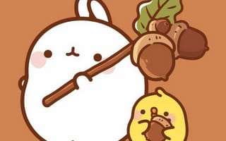 Картинка каваи, милый, Molang, кролик, Piu Piu, цыпленок, курица, птица, детеныш, животное, желудь