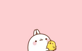 Картинка каваи, милый, Molang, кролик, Piu Piu, цыпленок, курица, птица, детеныш, животное, маленький, крошечный