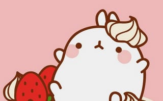 Картинка каваи, милый, Molang, кролик, детеныш, животное, клубника