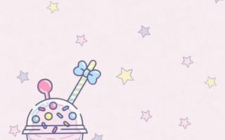 Картинка каваи, милый, Cinnamoroll, щенок, собака, белый, маленький, животное, коктейль, печенье, сладости, вкуснятина, еда, вкусные, звезда
