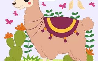 Картинка каваи, милый, лама, животное, кактус