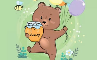 Картинка каваи, милый, нести, животное, медовый, воздушный шар