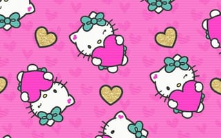 Картинка каваи, милый, Hello Kitty, котенок, Кот, маленький, розовый, лук, одеваться, животное
