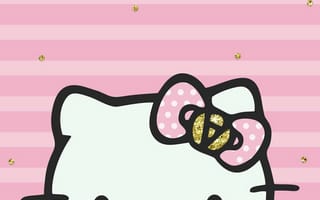 Картинка каваи, милый, Hello Kitty, котенок, Кот, маленький, розовый, лук, одеваться, животное