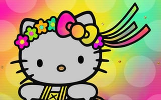Картинка каваи, милый, Hello Kitty, котенок, Кот, маленький, розовый, лук, одеваться, животное