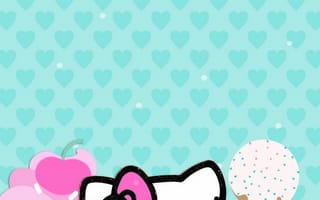 Картинка каваи, милый, Hello Kitty, котенок, Кот, маленький, розовый, лук, одеваться, животное