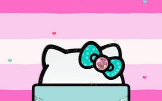 Картинка каваи, милый, Hello Kitty, котенок, Кот, маленький, розовый, лук, одеваться, животное