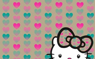 Картинка каваи, милый, Hello Kitty, котенок, Кот, маленький, розовый, лук, одеваться, животное