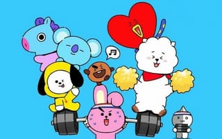 Картинка каваи, милый, Bt21, бт, Chimmy, Tata, Snooky, Cooky, Rj, Koya, Mang, Van, Suga, Jimin, V, Kookie, Jin, Rapmon, Army, Jhope, животное, штанга