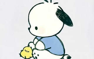 Картинка каваи, милый, Pochacco, щенок, собака, белый, детеныш, животное, цыпленок, курица, птица, маленький, крошечный