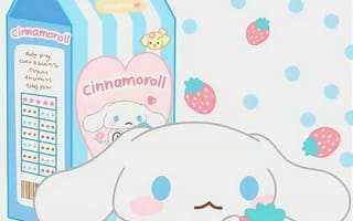 Картинка каваи, милый, Cinnamoroll, щенок, собака, белый, маленький, животное, клубника, ягода, молоко, напиток, вкуснятина, еда, вкусные