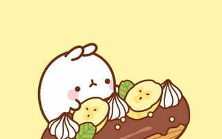 Картинка каваи, милый, Molang, кролик, пухлый, белый, детеныш, животное, кекс, сладости, вкуснятина, еда, вкусные