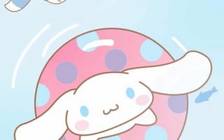 Картинка каваи, милый, Cinnamoroll, щенок, собака, белый, маленький, животное, плавать, кольцо для плавания, рыбы, птица