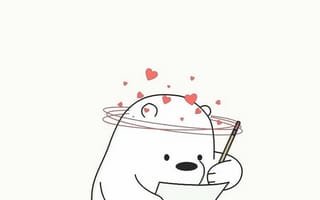 Картинка каваи, милый, Bare Bears, нести, Ice Bear, детеныш, животное, белый, написать, письмо, сердце, любовь