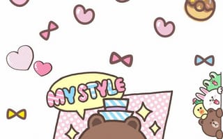 Картинка каваи, милый, Brown and Cony, Brown, нести, Cony, кролик, белый, животное, маленький, детеныш, мороженое, пончик, сладости, конфеты, вишня, вкуснятина, еда, вкусные