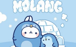 Картинка каваи, милый, Molang, кролик, Piu Piu, цыпленок, курица, птица, пухлый, белый, детеныш, животное, пингвин, зима, снег