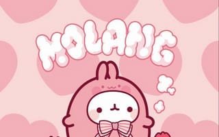 Картинка каваи, милый, Molang, кролик, пухлый, белый, детеныш, животное, цветок, тюльпан