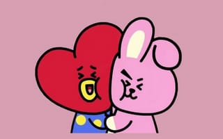 Картинка каваи, милый, Tata, V, Bt21, бт, Cooky, Kookie, кролик, животное, обнимать