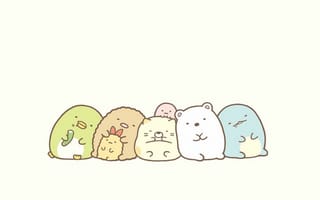 Картинка кавайи, кавай, милый, Sumikko Gurashi, сумико гураши, Shirokuma, Penguin, Tonkatsu, Tokage, медведь, белый медведь, пингвин, котлета, кот, динозавр, друзья, маленький
