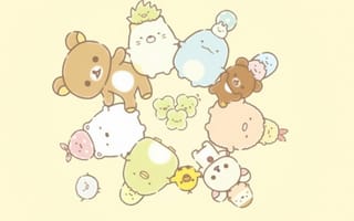 Картинка каваи, милый, Sumikko Gurashi, Shirokuma, Penguin?, Tonkatsu, Tokage, нести, пингвин, котлета, Кот, котенок, динозавр, друг, маленький, Rilakkuma, крошечный, детеныш