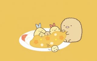 Картинка каваи, милый, Tonkatsu, котлета, свинина, еда, маленький, Sumikko Gurashi, спать, сонный, подушка, кровать