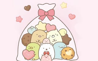 Картинка каваи, милый, Sumikko Gurashi, Shirokuma, Penguin?, Tonkatsu, Tokage, нести, пингвин, котлета, Кот, котенок, динозавр, друг маленький, маленький, конфеты, сладости, вкуснятина, еда, вкусные