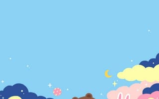 Картинка каваи, милый, Brown and Cony, Brown, нести, Cony, кролик, белый, животное, маленький, детеныш, космос, планета, звезда, облако, летать