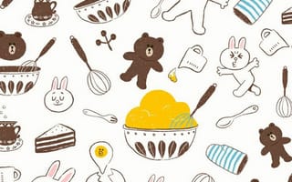Картинка каваи, милый, Brown and Cony, Brown, нести, Cony, кролик, белый, животное, маленький, детеныш, яйцо, кекс, сладости, шоколад, вкуснятина, еда, вкусные, готовить, задний план