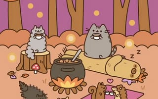 Картинка кавай, милый, Пушин, кошка, котенок, серый, полосатый, пухлый, мяу, домашний питомец, животное, лень, Огонь, лес