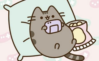 Картинка каваи, милый, Pusheen, Кот, котенок, серый, полосатый, пухлый, мяу, домашний питомец, животное, подушка, игра