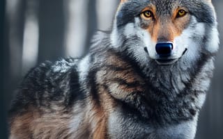 Картинка волк, дикий, хищник, животное, животные, природа, вечер, закат, заход, AI Art, цифровое, арт, ИИ арт, сгенерированный, AI, ИИ