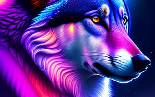 Картинка волк, дикий, хищник, животное, животные, природа, свечение, разноцветный, AI Art, цифровое, арт, ИИ арт, сгенерированный, AI, ИИ