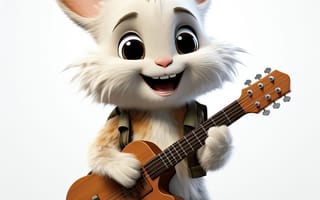 Картинка кролик, персонаж, белый, мультфильм, гитара, музыка, арт, животные, животное, природа