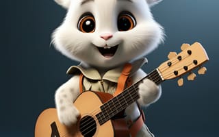 Картинка мышь, грызун, гитара, мультфильм, арт, белый, музыка, животные, животное, природа