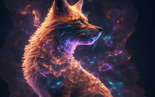 Картинка лиса, животное, животные, природа, свечение, ночь, темнота, темный, звезды, звезда, космос, галактика, AI Art, цифровое, арт, ИИ арт, сгенерированный, AI, ИИ