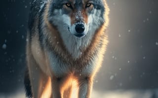 Картинка волк, дикий, хищник, животное, животные, природа, зима, снег, ночь, темнота, темный, AI Art, цифровое, арт, ИИ арт, сгенерированный, AI, ИИ