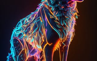 Картинка волк, дикий, хищник, животное, животные, природа, свечение, неон, AI Art, цифровое, арт, ИИ арт, сгенерированный, AI, ИИ