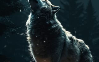 Картинка волк, дикий, хищник, животное, животные, природа, вой, ночь, темнота, темный, луна, свечение