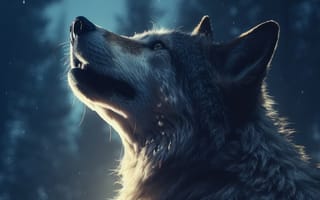 Картинка волк, дикий, хищник, животное, животные, природа, ночь, темнота, темный, свечение, AI Art, цифровое, арт, ИИ арт, сгенерированный, AI, ИИ